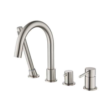 Kibi Circular Deck Mounted Bathtub Faucet with Hand Shower, Brushed Nickle KTF3101BN